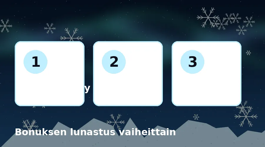 Huurteinen bonuksen lunastus kolmessa vaiheessa: rekisteröidy, talleta, lunasta